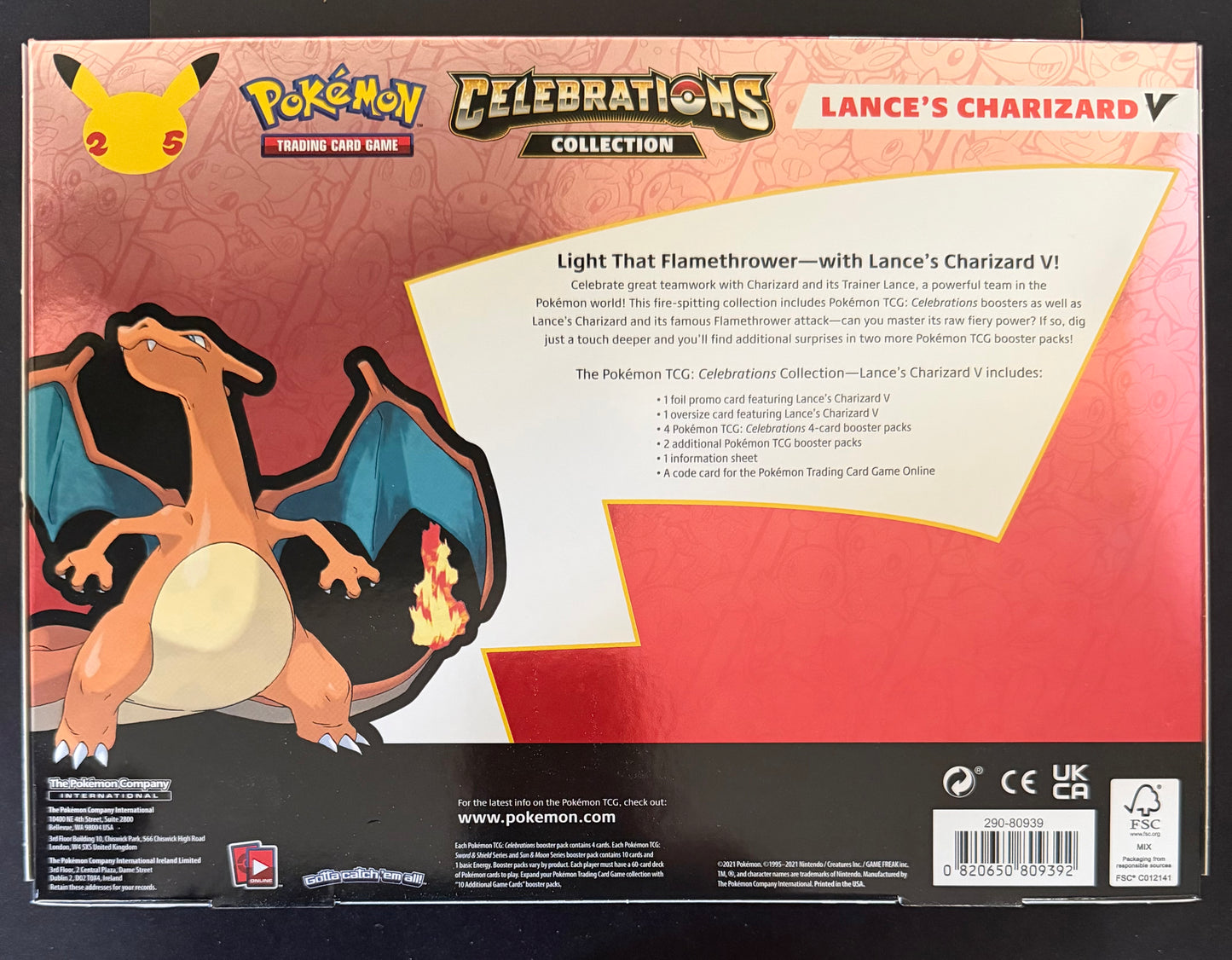 Pokemon TCG: Celebrations 25th Anniversary Lance's Charizard V Box