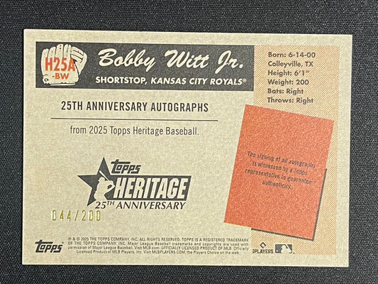 2025 Heritage Bobby Witt Jr (On Card Auto) 44/200