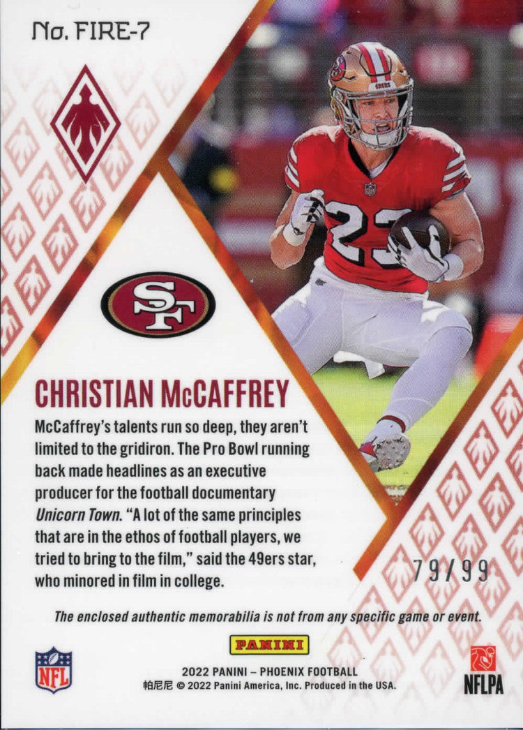 2022 Phoenix Fire Fabrics Christian McCaffery 2 Color Patch 79/99 49ers!