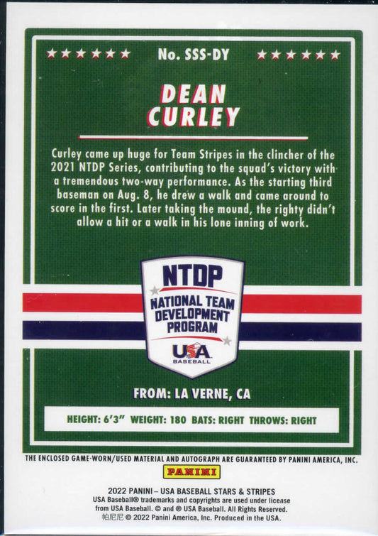 2022 Panini USA Baseball Stars & Stripes Dean Curley /399 Auto Patch