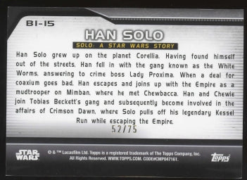 2021 Topps Star Wars Bounty Hunters Han Solo 52/75 Red
