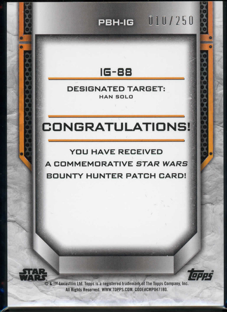 2021 Topps Star Wars Bounty Hunter IG-88 Patch Orange Parallel 010/250 PBH-IG