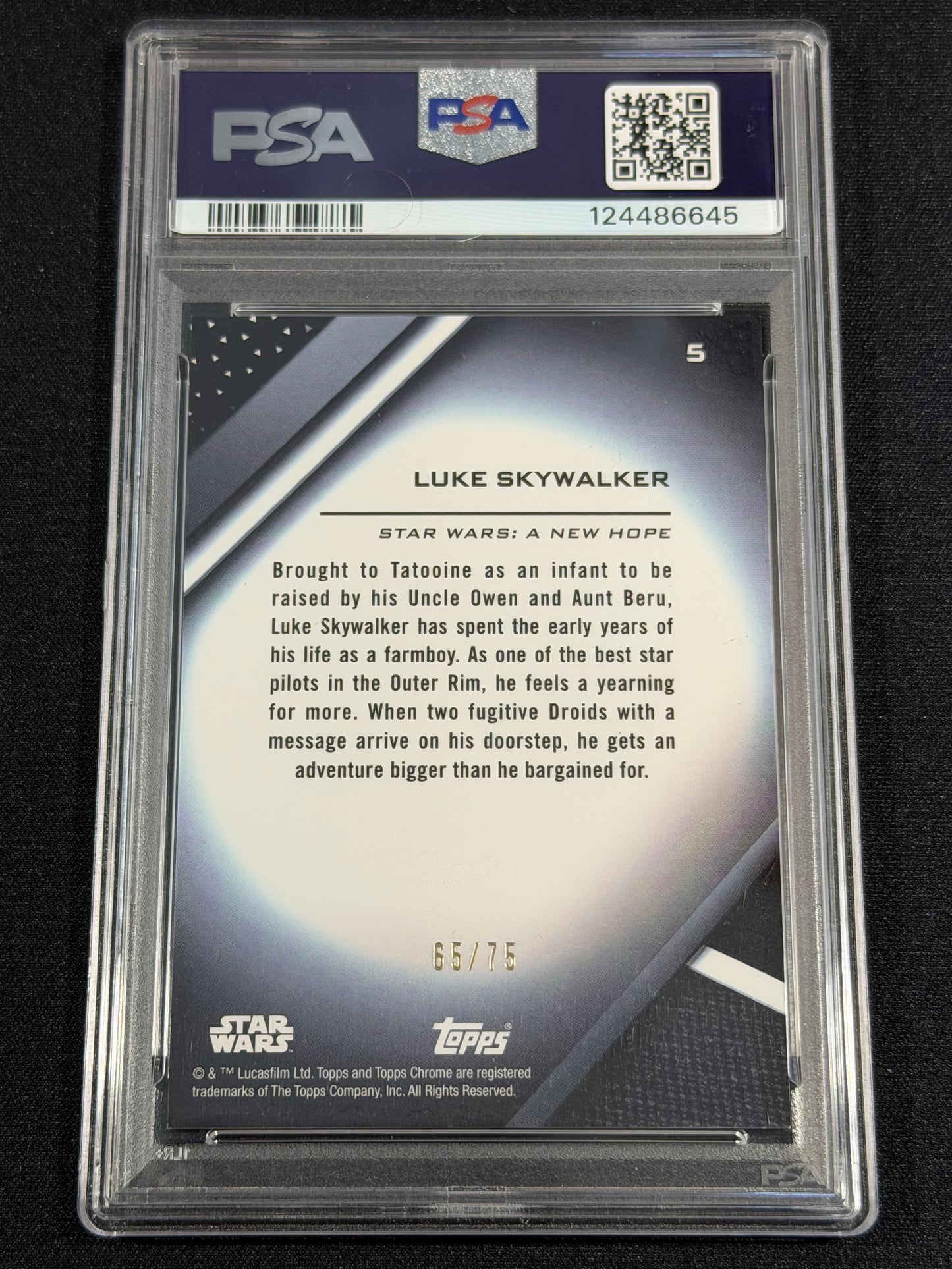 2022 Topps Star Wars Chrome Black #5 Luke Skywalker Blue Refractor /75 PSA 10