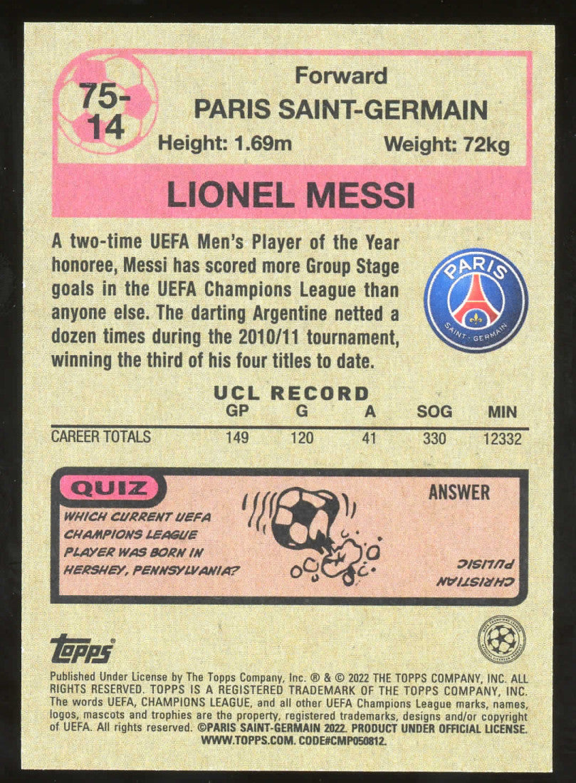2021-22 Topps UEFA Champions League Retro Lionel Messi PSG