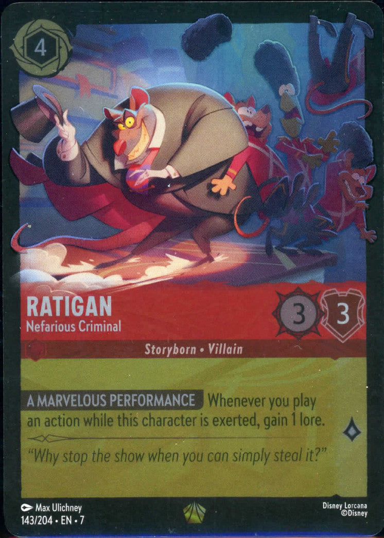 Disney Lorcana Ratigan Nefarious Criminal Legendary Foil 143/204 Archazia's Island
