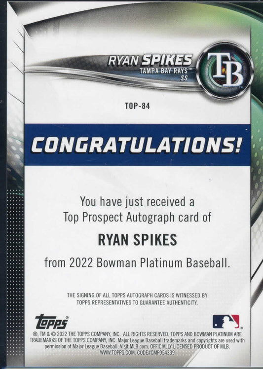 2022 Bowman Platinum Baseball Ryan Spikes Auto Tampa Bay Rays
