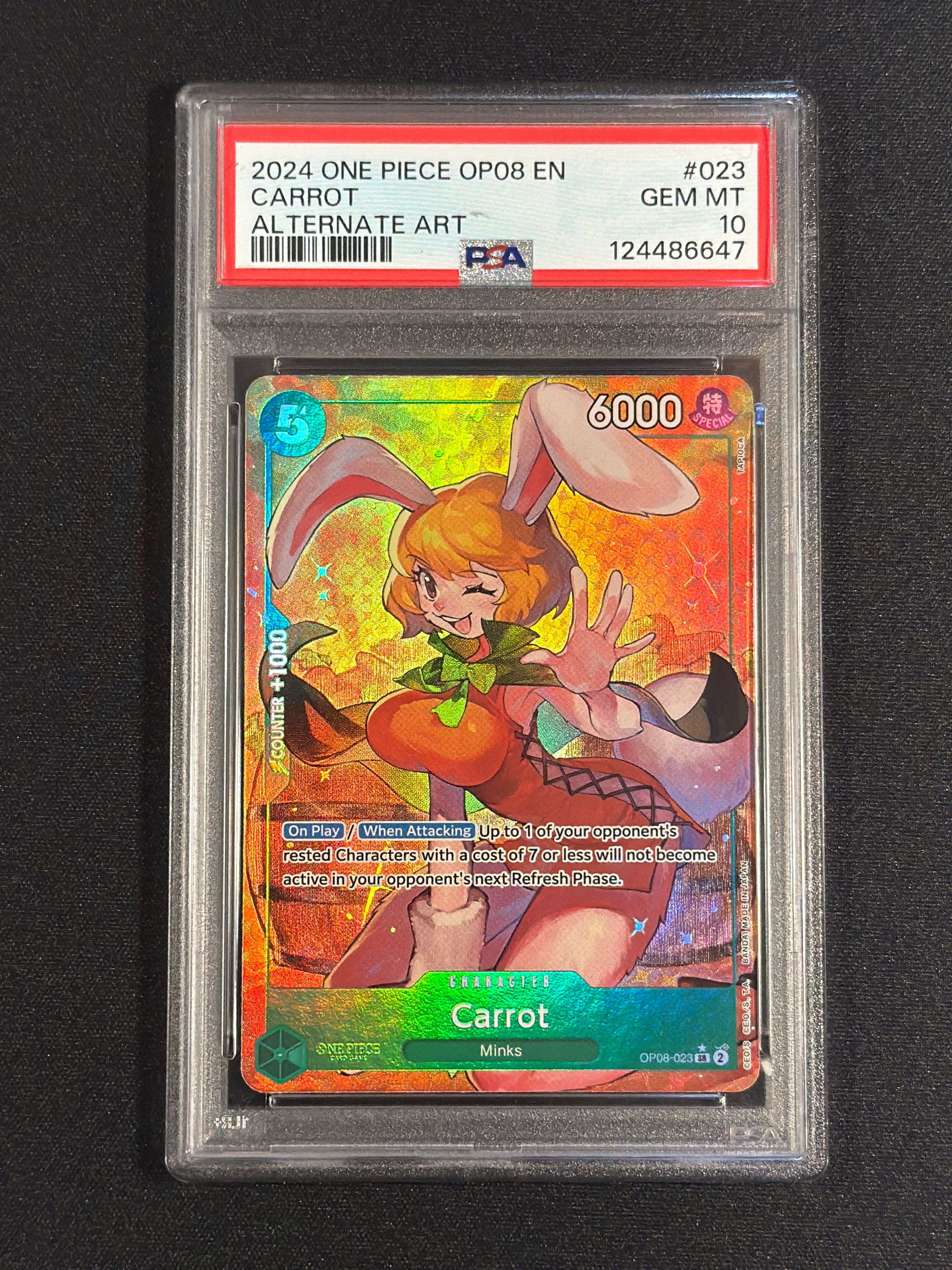 One Piece Carrot OP08-023 SR (Alt Art) PSA 10 GEM MINT – Wooden