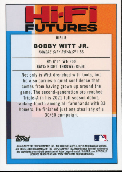 2022 Bowman Chrome Bobby Witt Jr HI-FI Futures Kansas City Royals