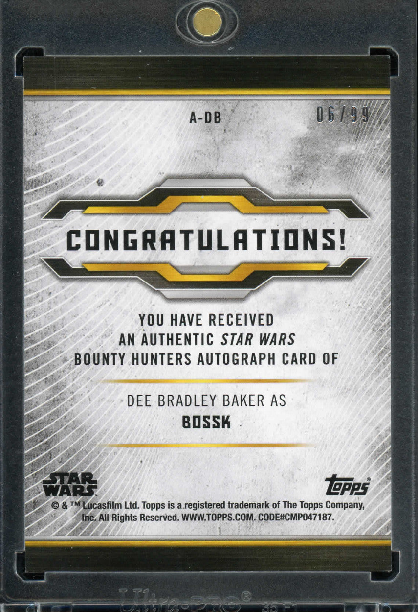 2021 Topps Star Wars Bounty Hunter Dee Bradley Baker as BOSSK 06/99 Auto #A-DB