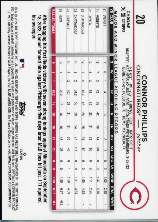 2024 Topps Chrome Logofractor Connor Phillips Rookie Gold Refractor /50 RC