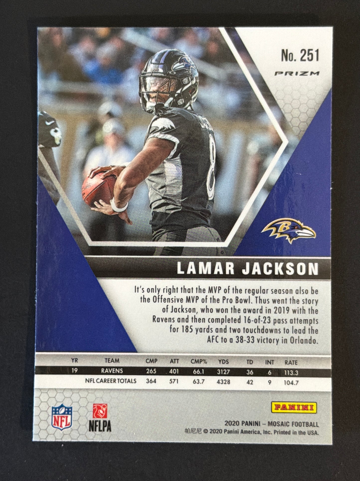 2020 Mosaic Lamar Jackson  Pink Camo Prizm Pro Bowl Card #251