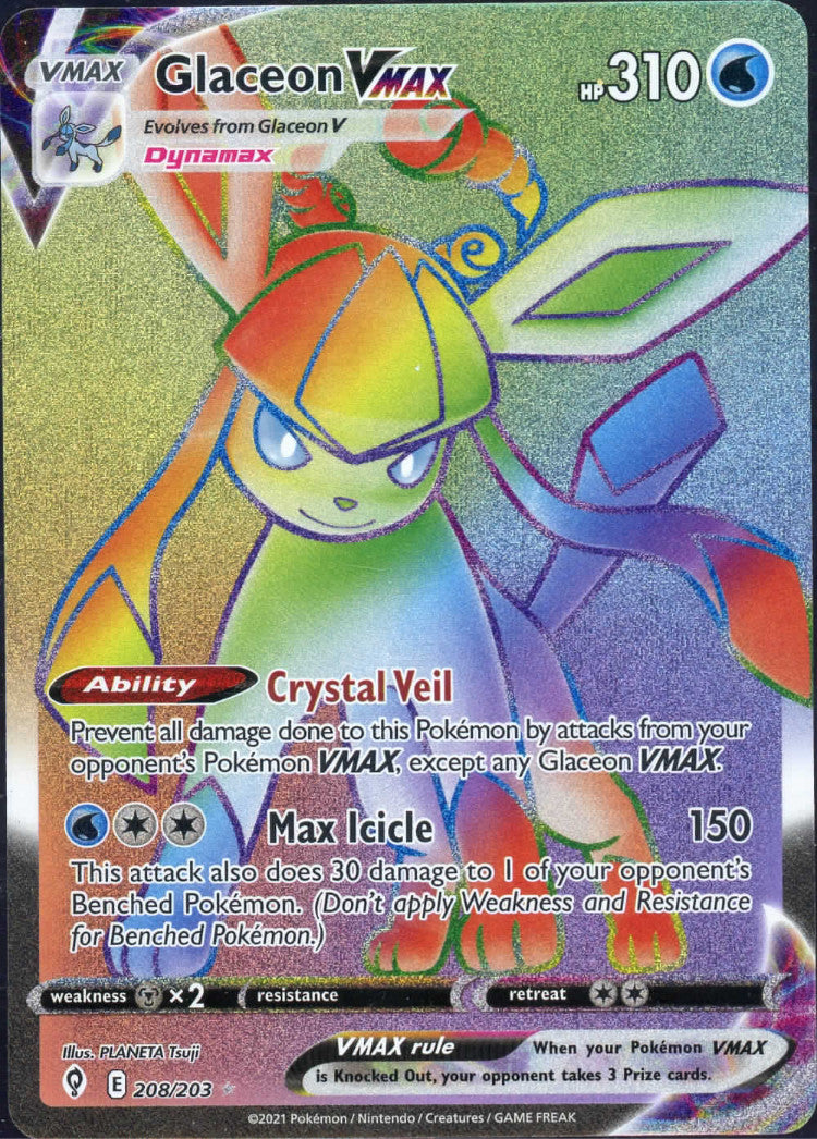 Glaceon VMAX 208/203 Rainbow Secret Rare Pokémon 2021 Evolving Skies