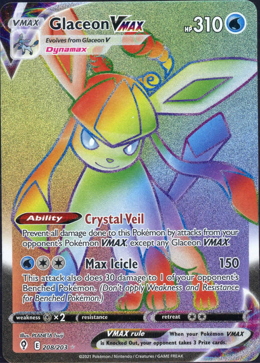 Glaceon VMAX 208/203 Rainbow Secret Rare Pokémon 2021 Evolving Skies