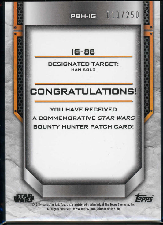 2021 Topps Star Wars Bounty Hunter IG-88 Patch Orange Parallel 010/250 PBH-IG