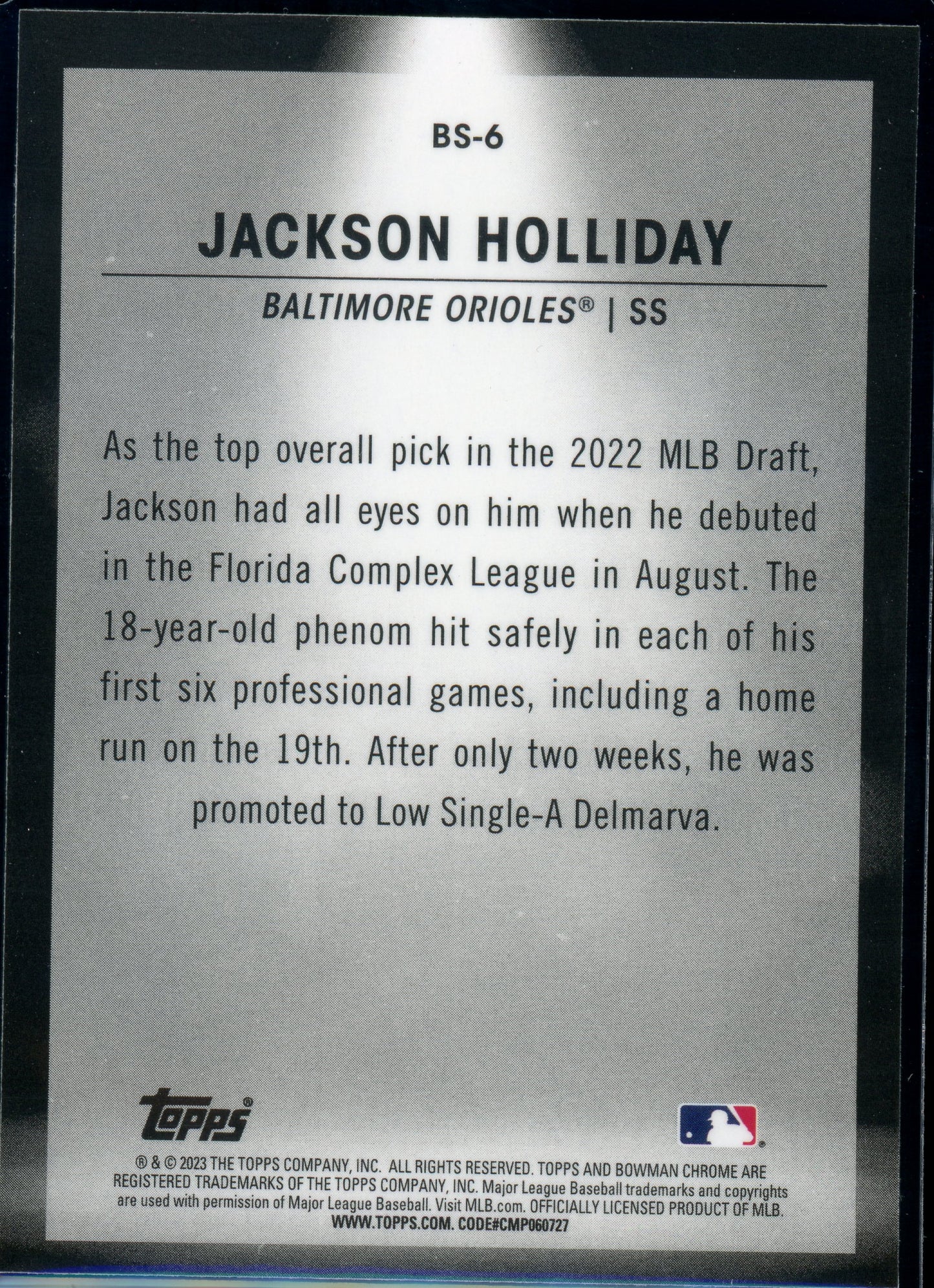 2023 Bowman Chrome Jackson Holliday Spotlight Baltimore Orioles