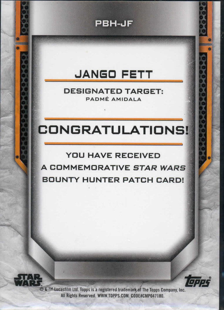 2021 Topps Star Wars Bounty Hunters Jango Fett Commemorative Bounty Hunter Patch Relic