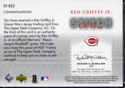 2002 Upper Deck Honor Roll Stitch of Nine Ken Griffey Jr #S9-KG2 (HOF) REDS