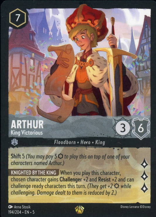 Disney Lorcana Arthur King Victorious 194/204 Foil Legendary -  Shimmering Skies