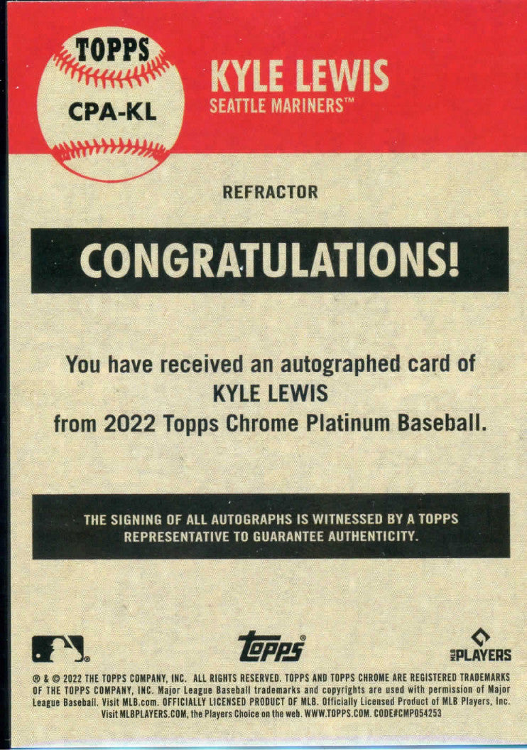 2022 Topps Chrome Platinum Anniversary Kyle Lewis Auto