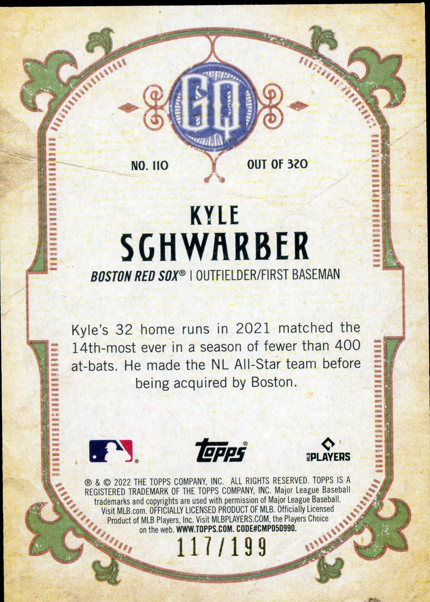 2022 Topps Gypsy Queen Turquoise /199 Kyle Schwarber Boston Red Sox