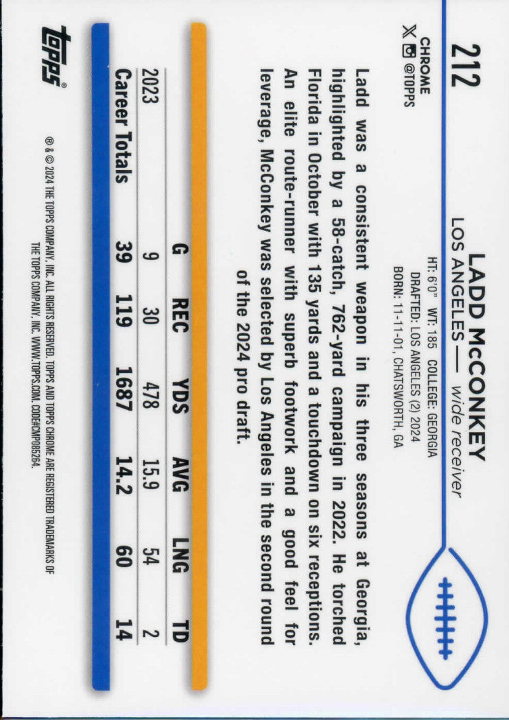2024 Topps Chrome Football Ladd McConkey X-Fractor RC #212