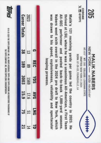 2024 Topps Chrome Football Malik Nabers RC #205