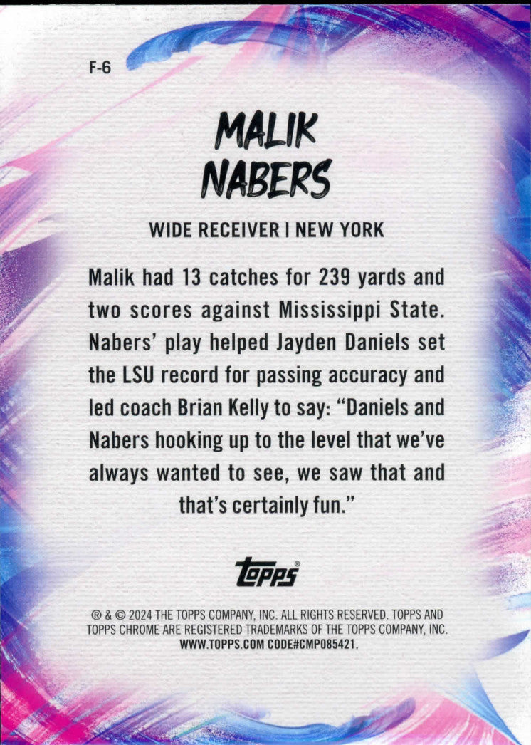 2024 Topps Chrome Football Malik Nabers Finesse RC