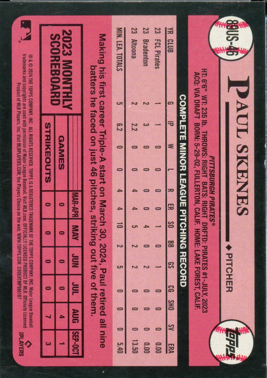 2024 Topps Paul Skenes Rookie RC 1989 35th Anniversary Pittsburg Pirates