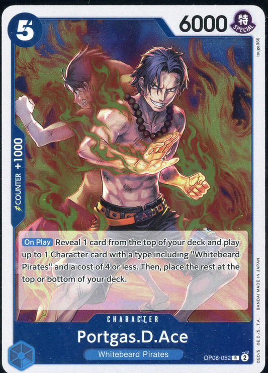 One Piece Portgas D Ace OP08-052 Rare Holo Two Legends