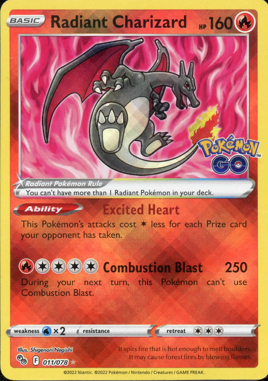 Pokémon TCG Radiant Charizard 011/078 Pokémon GO Holo