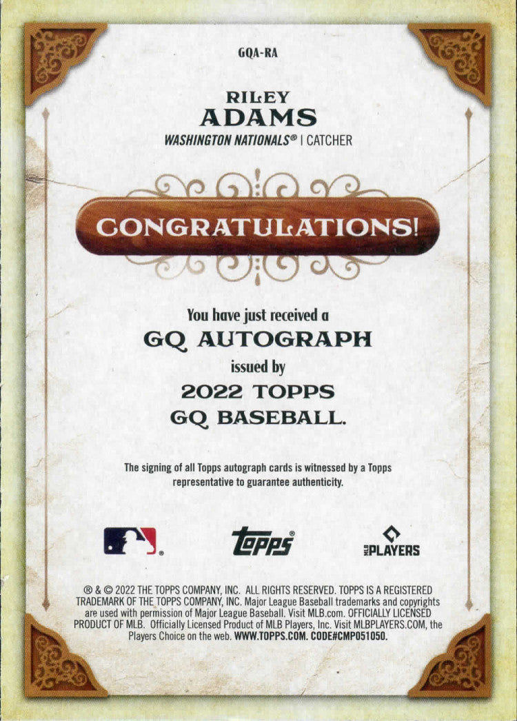2022 Topps Gypsy Queen Autographs Riley Adams Auto