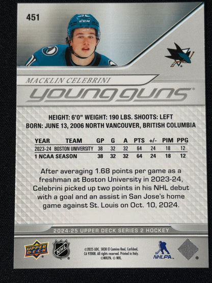 2024-25 UD Series 2 Young Guns Macklin Celebrini RC
