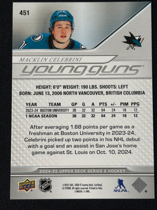 2024-25 UD Series 2 Young Guns Macklin Celebrini RC
